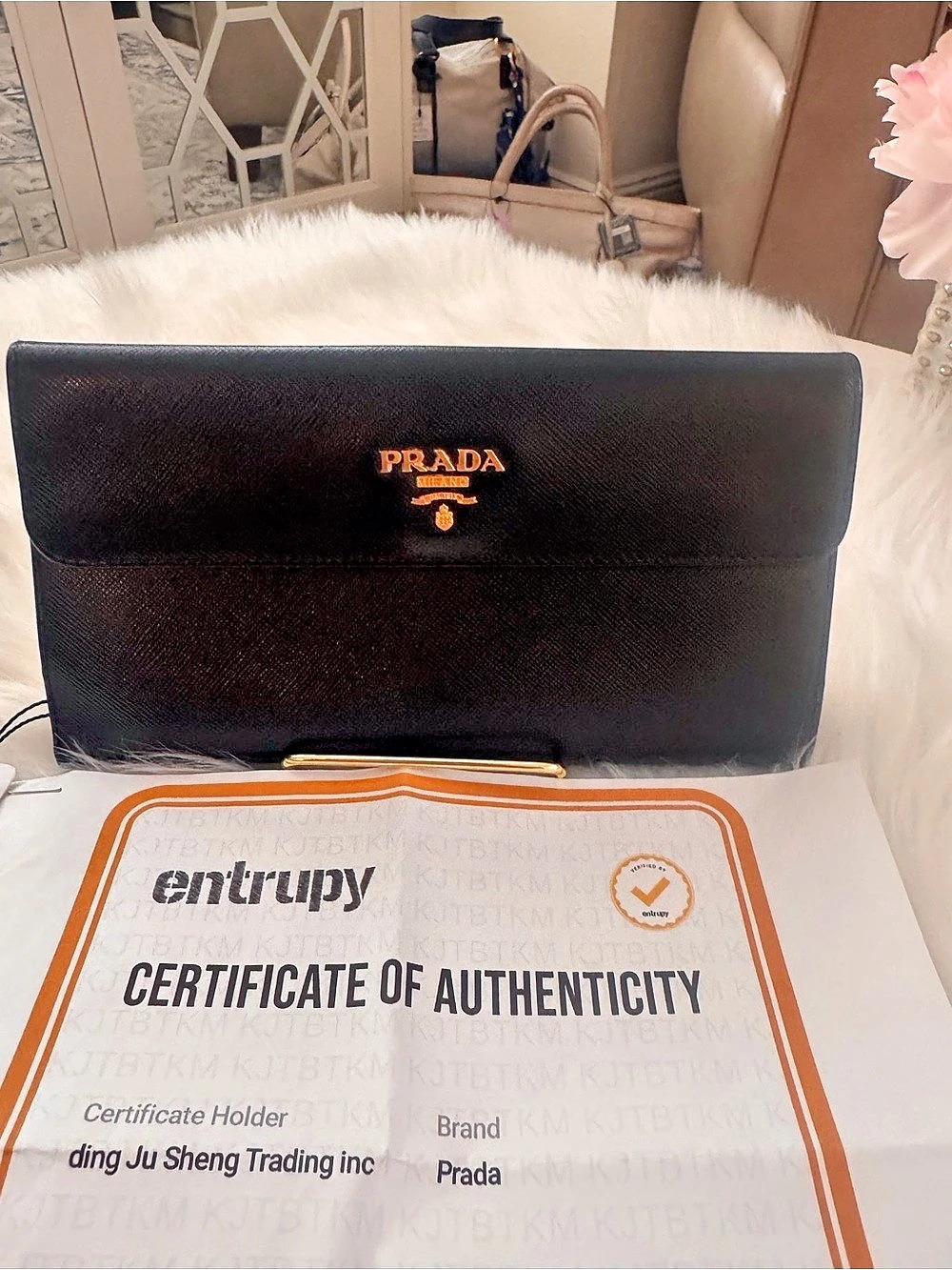 Prada Saffiano Leather Continental Flap Wallet Black
